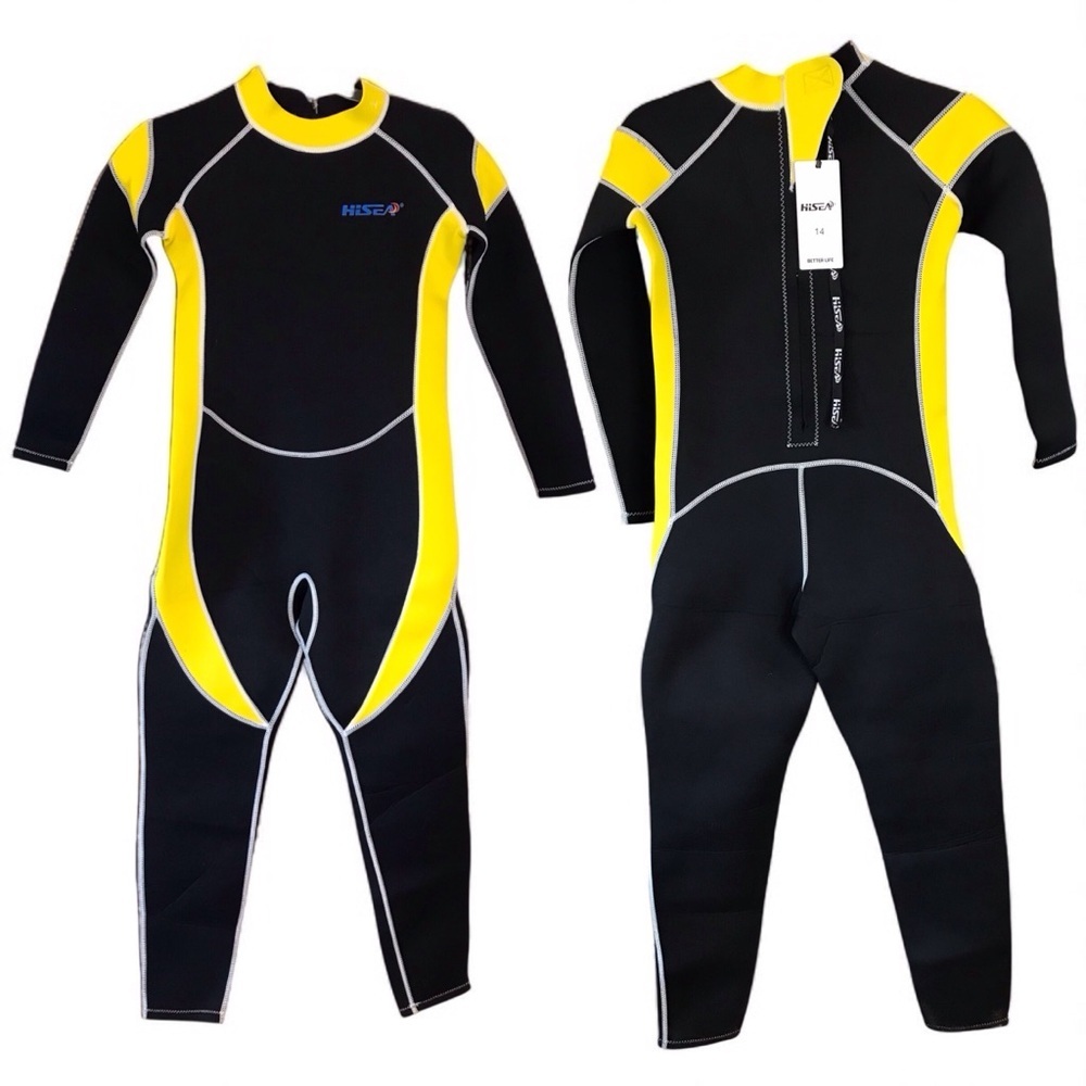 NEW Hisea Wetsuit Scuba Donkey Kids Size 14 Yellow & Black‎ 2.5 mm Neoprene
